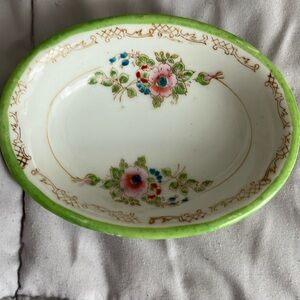 Vintage floral mini glass oval bowl. Gently used